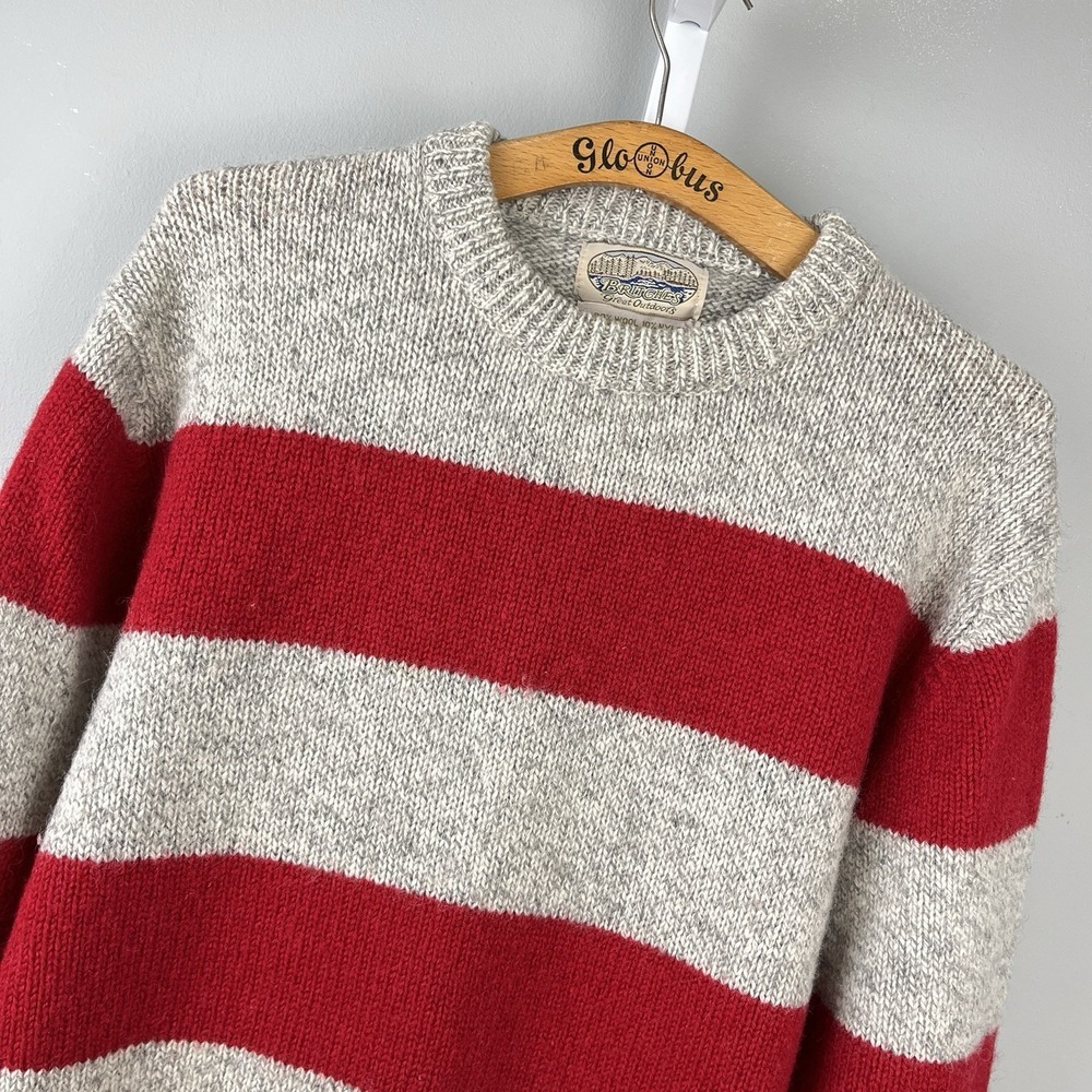 Vintage 80s 90s Britches Wool Blend‎ Sweater Mens L Gray Red Stripe Grunge